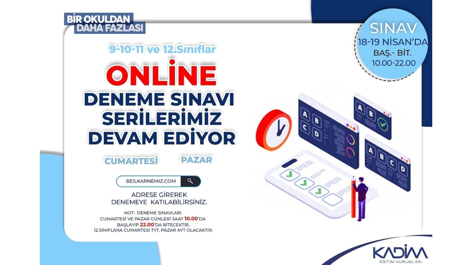 9,10,11,12 Sınıflar İçin Deneme Sınavı 